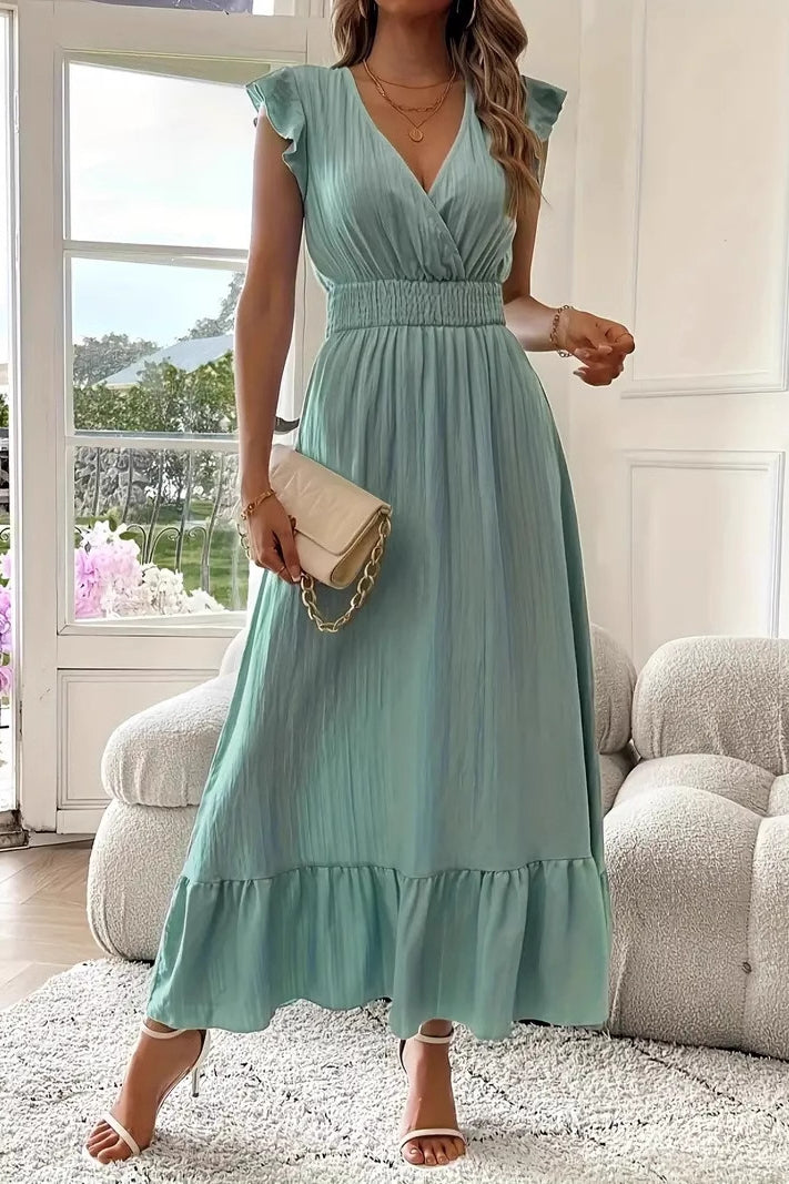Flowy Short Sleeve Summer Maxi Dress