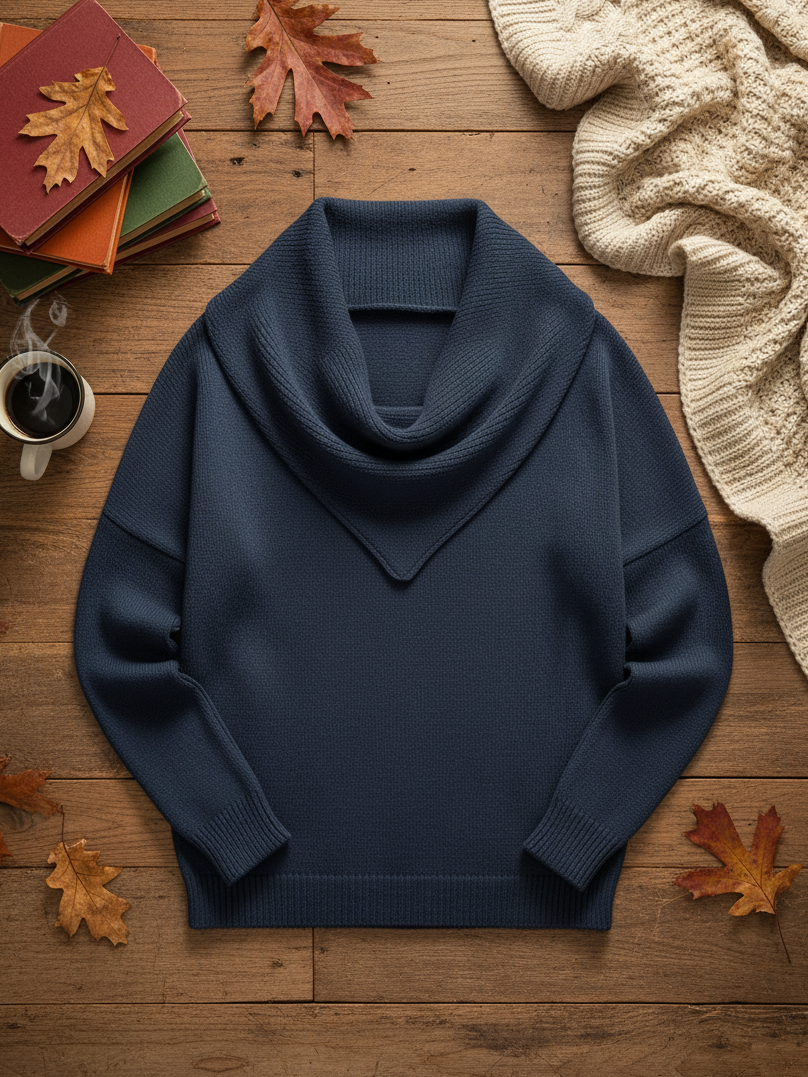 HOT SALE🔥 Elegant Retro Soft Triangle Neck Solid Color Sweater Top