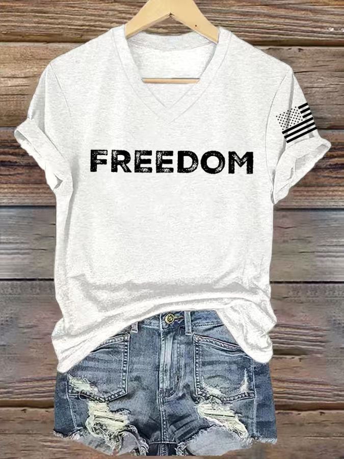 Women's freedom Print V-Neck T-Shirt