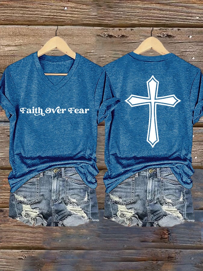 Women's Faith Over Fear Printed Casual T-shirt