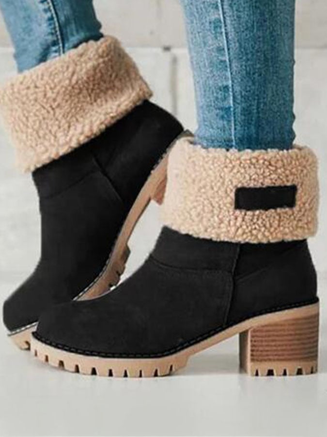 Women'S Thick Heel Lamb Wool Large Cotton Snow Boots