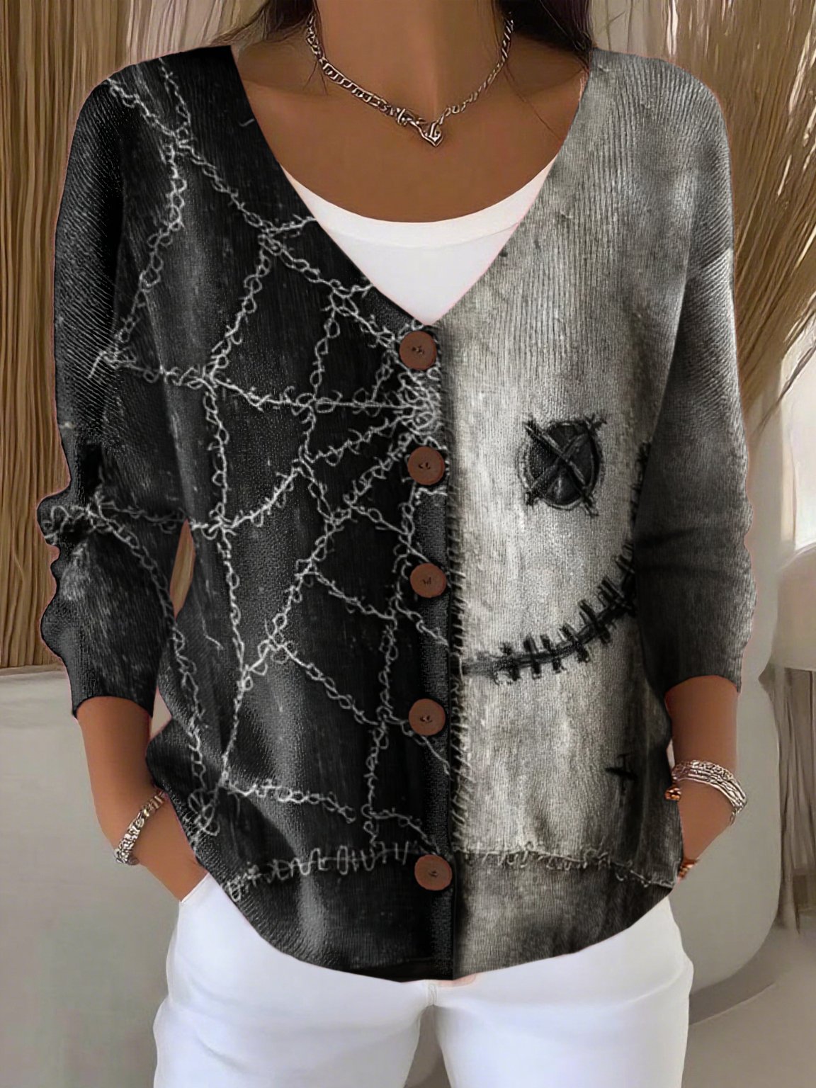 Women's Casual Retro Halloween Print Cardigan