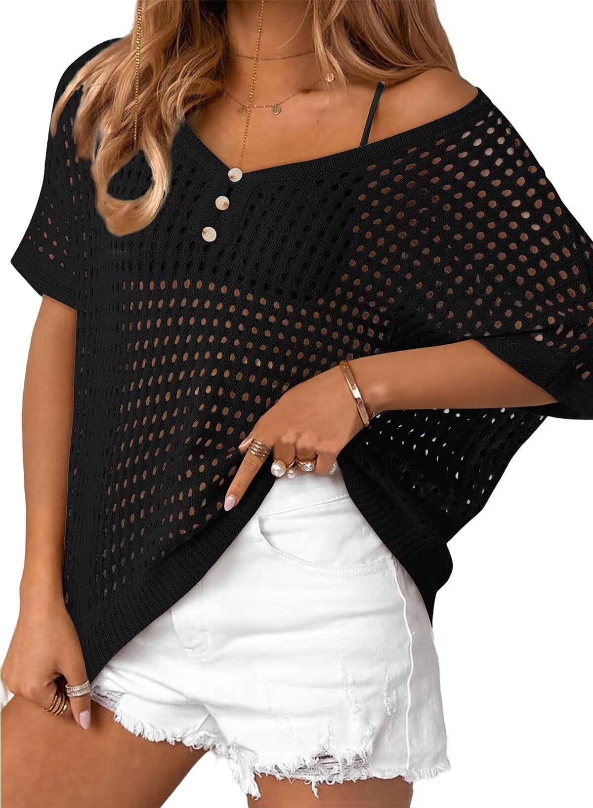 Women's Summer Hollow Out Crochet Knit Tops Beach Coverup (Buy 2 Free Shipping)
