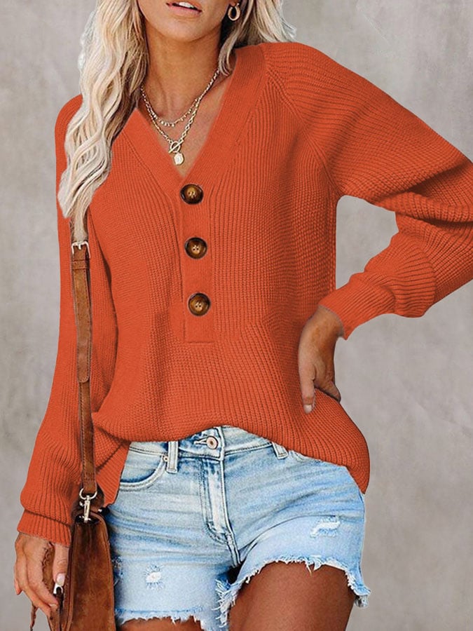 Women'S Solid Color Casual V-Neck Pullover Sweater