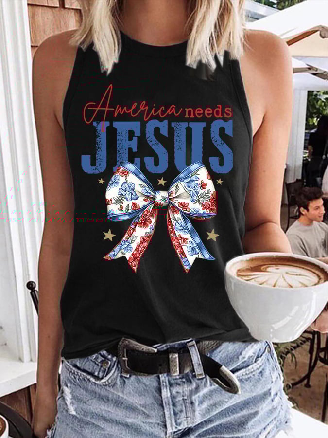 Women's Independence Day America Needs Jesus Print Vest