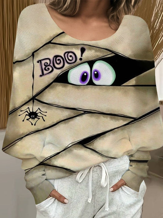 Women'S Retro Halloween Peek Monster Print Sweater