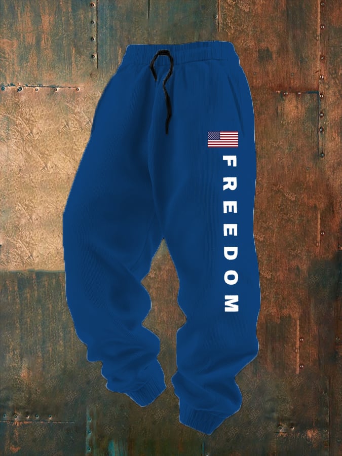 Men's Freedom Print Textured Casual Loose Sweatpants