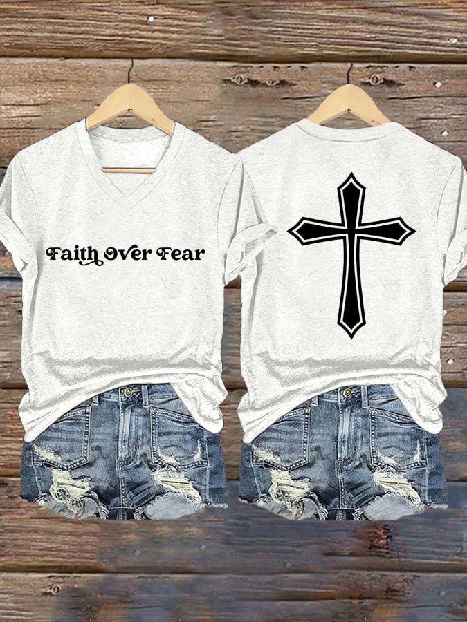 Women's Faith Over Fear Printed Casual T-shirt