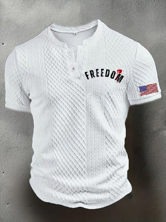 Men's Freedom American Flag Print Casual Jacquard Fabric Button Design Sweatshirt