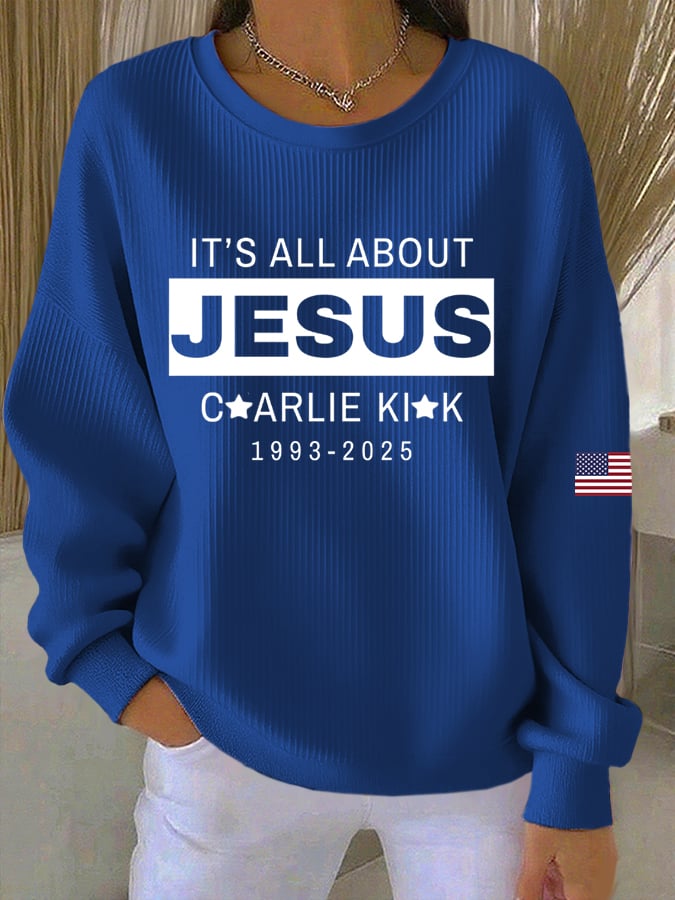 Women's Print Knit Crew Neck Long Sleeve Top