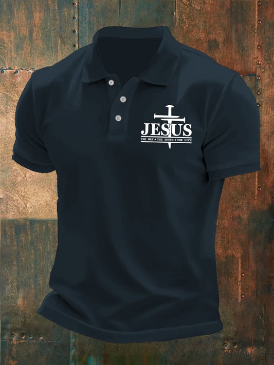 Men's Jesus The Way The Truth The Life printed polo shirt