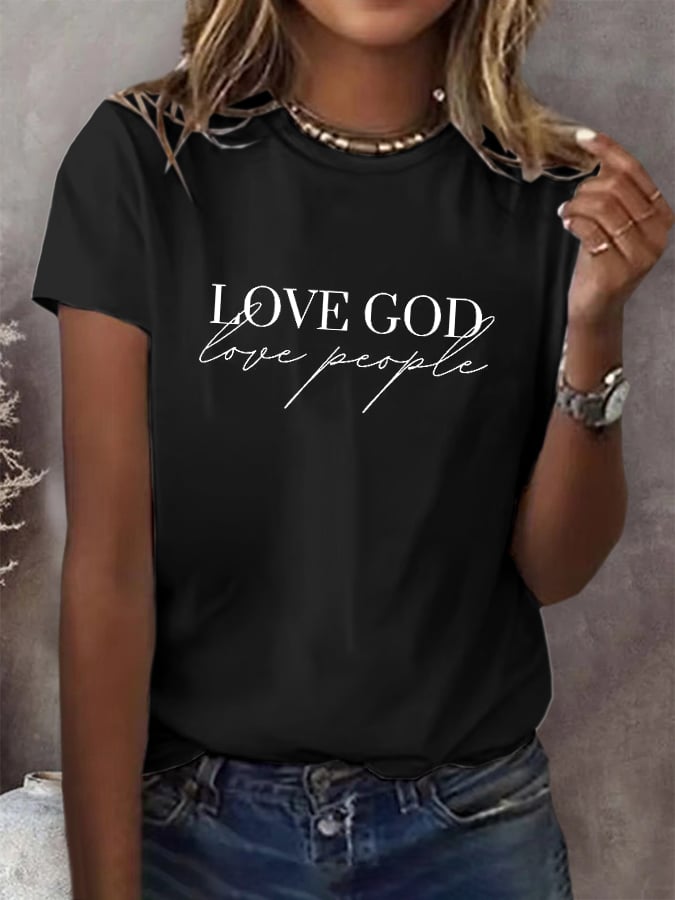 Women's Faith Consciousness Slogan "Love God, Love The World" Printed Short-Sleeved T-Shirt