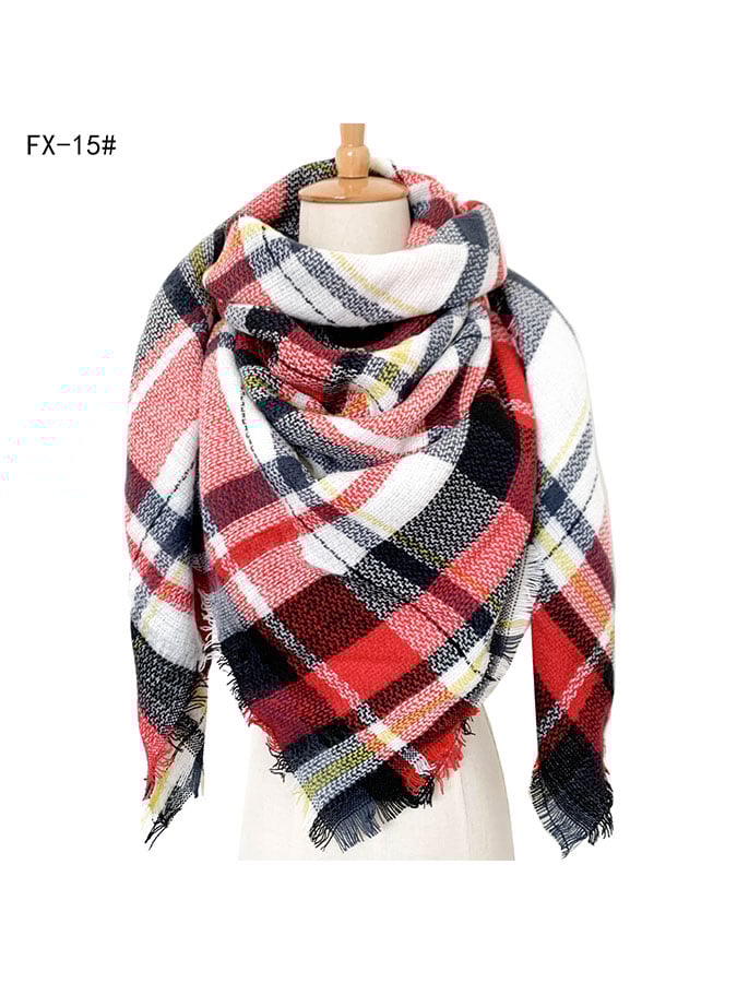 Imitation Cashmere Oversized Double-Sided Colorful Plaid Square Scarf