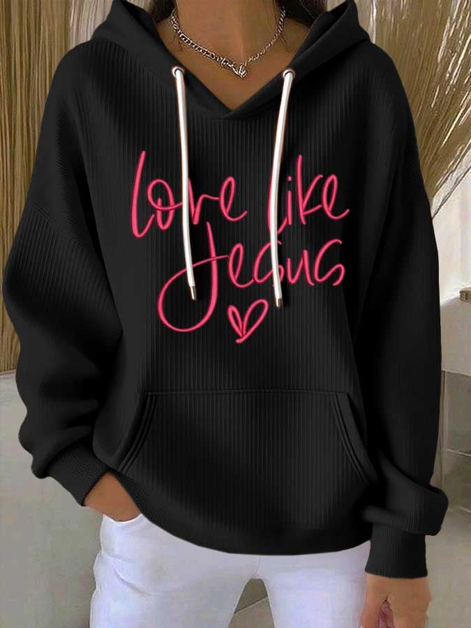 Women's Love Jesus Print Casual Hoodie