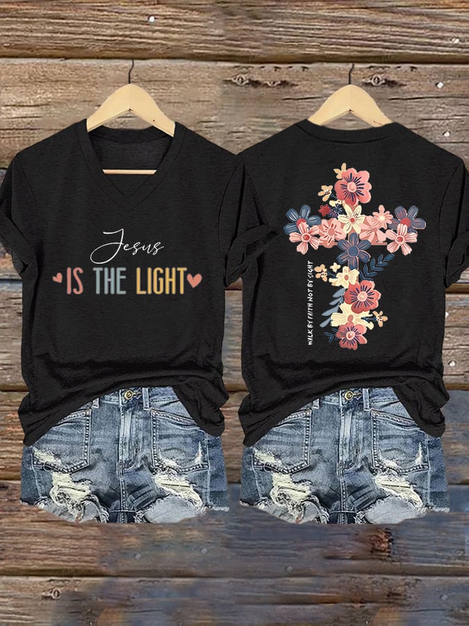 Women's Walking By Faith Tripping Constantly Print T-Shirt