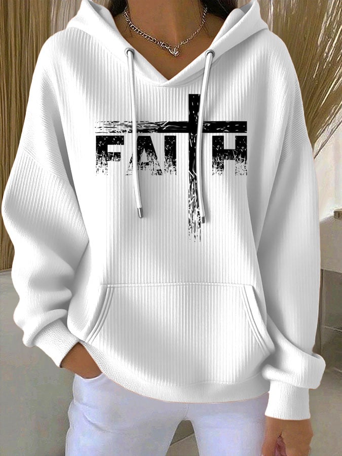 Women's Faith Print Casual Hooded Sweatshirt