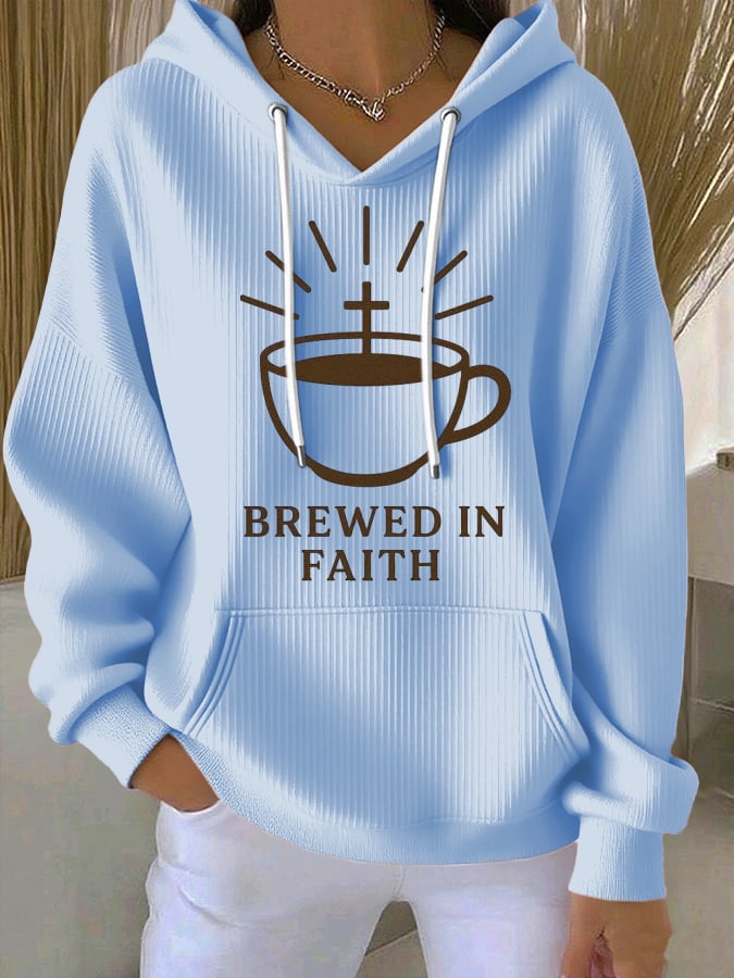 Women's Faith Coffee Print Casual Hooded Sweatshirt