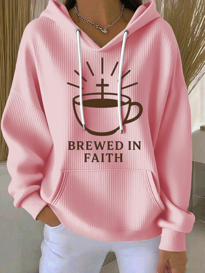 Women's Faith Coffee Print Casual Hooded Sweatshirt