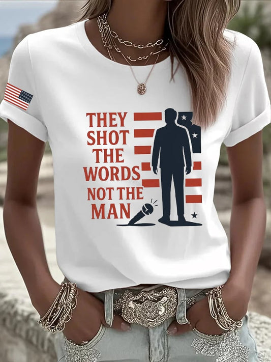 Women's Freedom American Flag Print Casual T-shirt