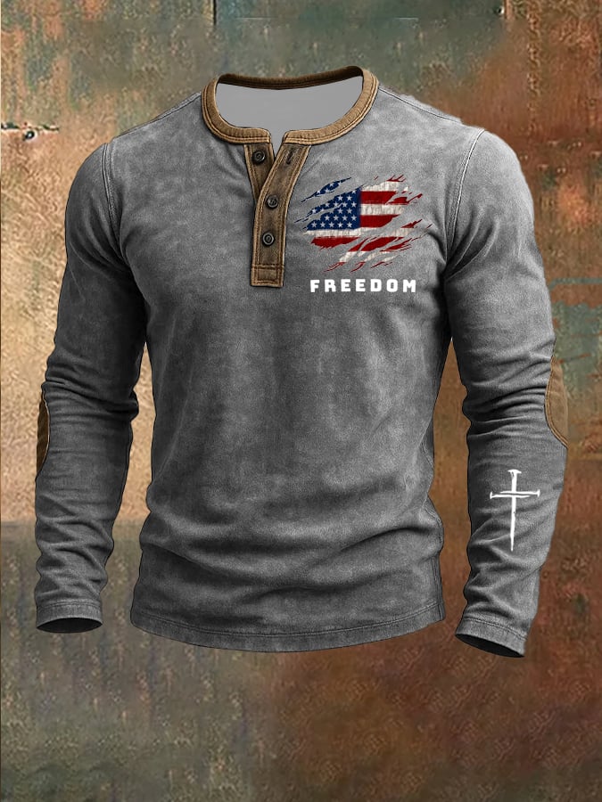 Men's Commemorative Print Henley Shirt