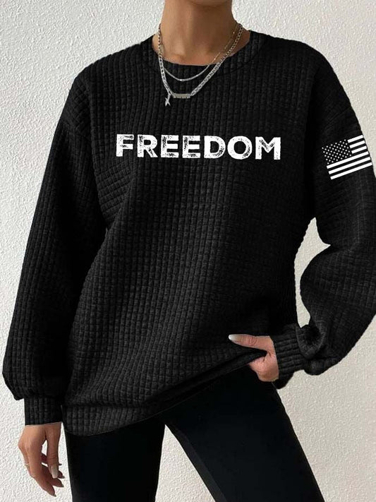 Women's freedom flag Print Gingham Crew Neck Sweatshirt