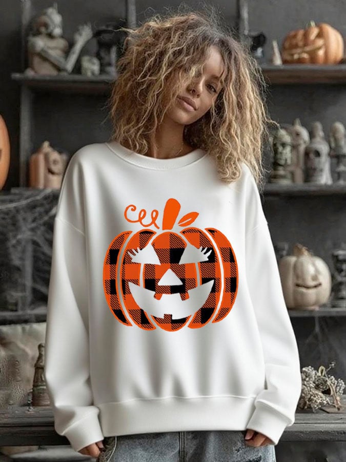 Women's Halloween Pumpkin Face Print Sweatshirt