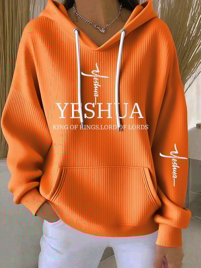 Women's Vintage Faith Yeshua King OF Kings Lord Of Lords Printed Casual Ribbed Hoodie