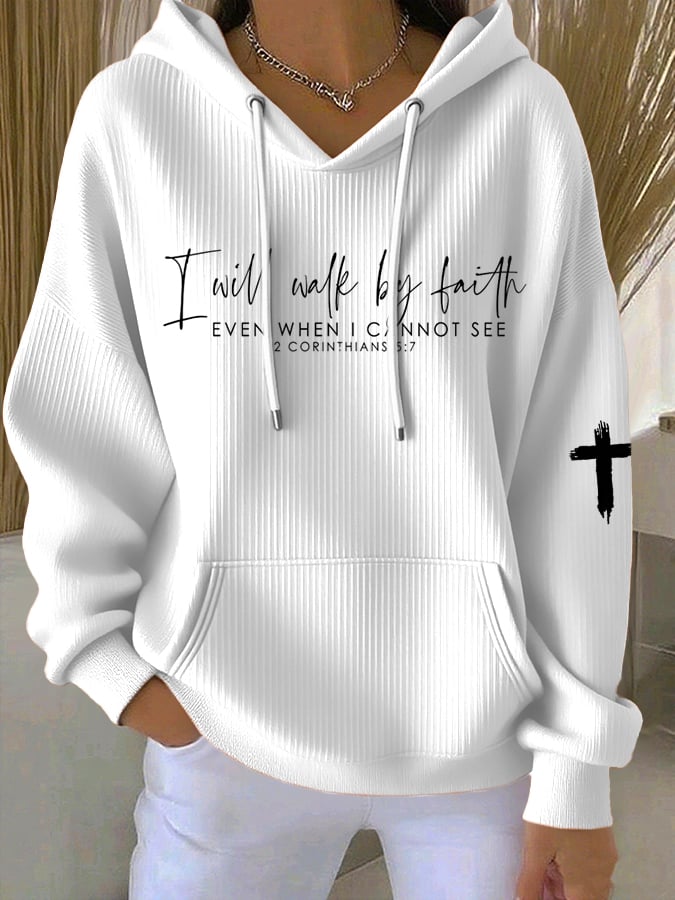 Women's Faith Print Casual Hoodie
