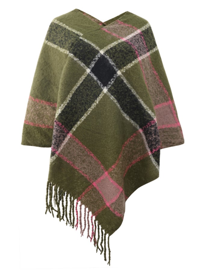 Women's Fall Winter Lazy Stylish Plaid Tassel Faux Cashmere Shawl
