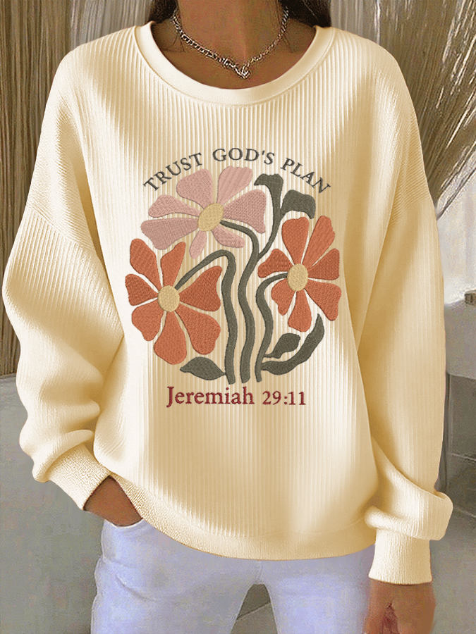 Women's Faith Print Knit Crew Neck Long Sleeve Top