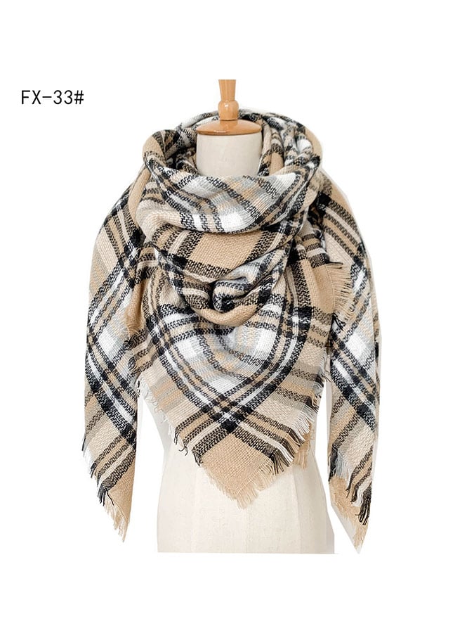 Imitation Cashmere Oversized Double-Sided Colorful Plaid Square Scarf