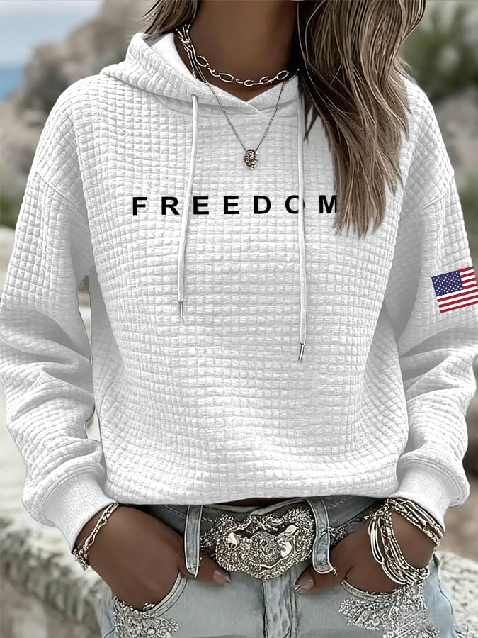Women's Freedom American Flag Print Casual Hoodie