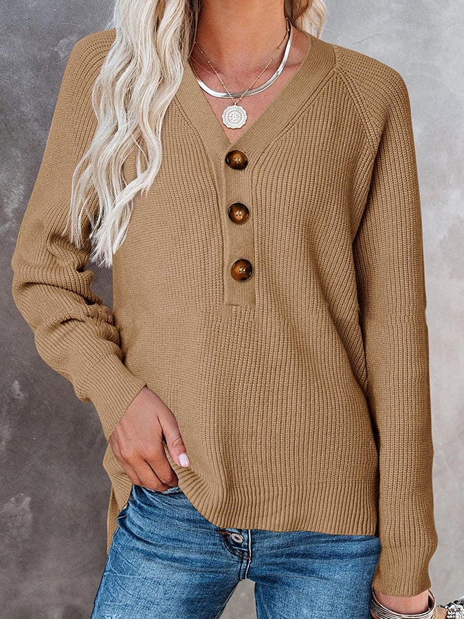 Women'S Solid Color Casual V-Neck Pullover Sweater