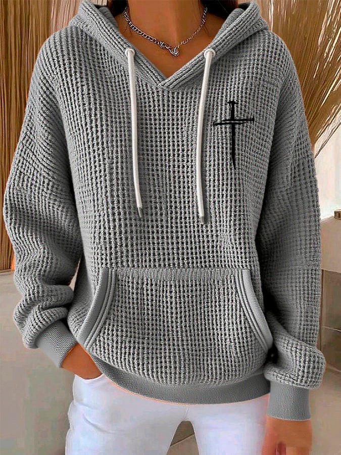 Women's Faith Cross Print Waffle Hoodie