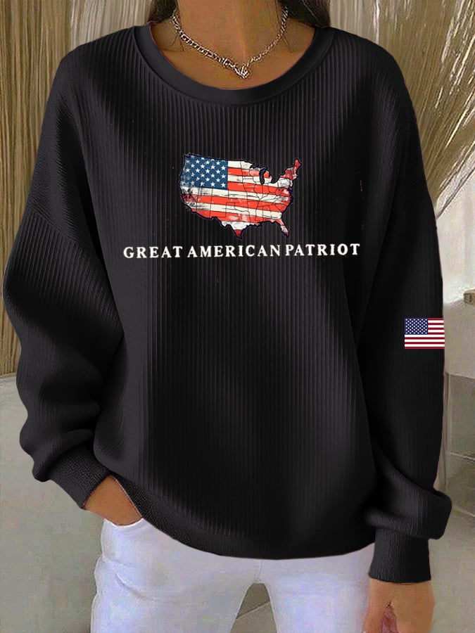 Women's Print Knit Crew Neck Long Sleeve Top