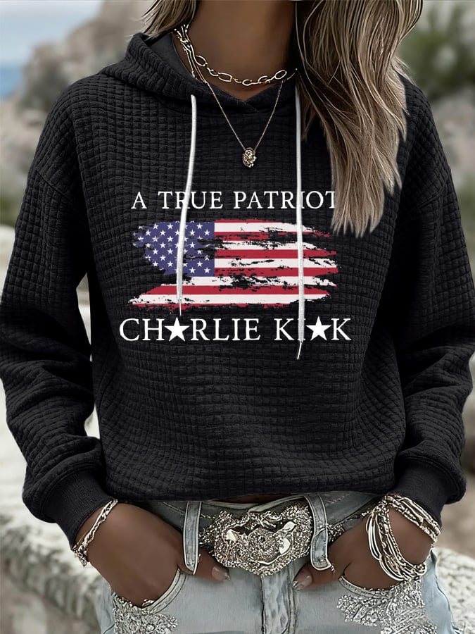 Women's Freedom American Flag Print Casual Hoodie