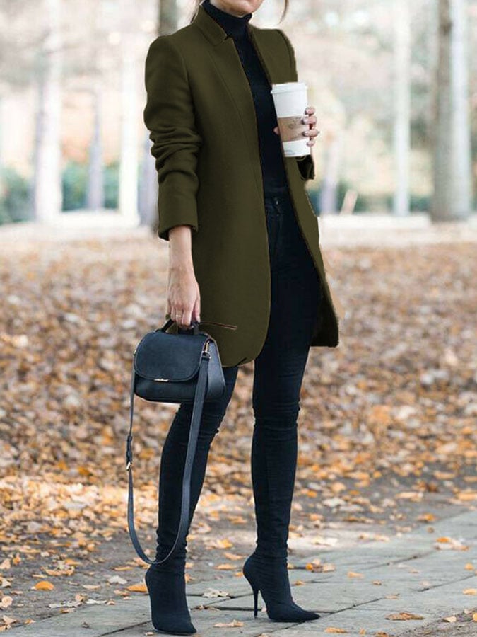 Casual Solid Color Long Sleeve Woolen Coat