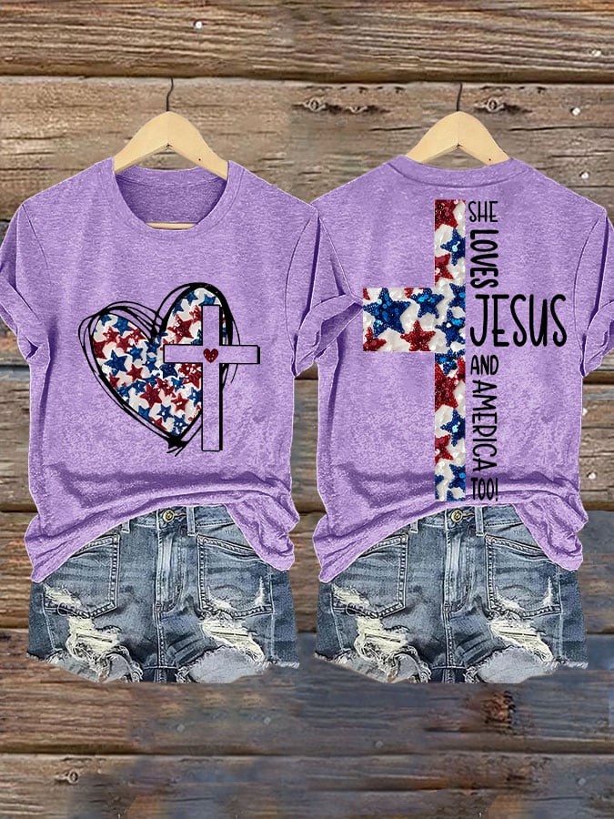 Women's She Jesus And Love America Too!  Print T-shirt