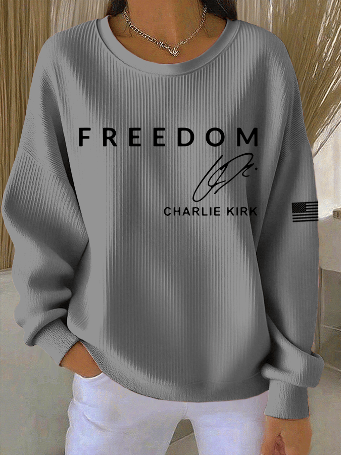 Women's Freedom Print Knitted Crew Neck Long Sleeve Top