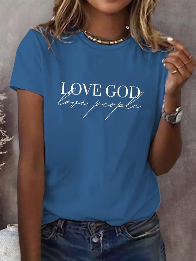 Women's Faith Consciousness Slogan "Love God, Love The World" Printed Short-Sleeved T-Shirt