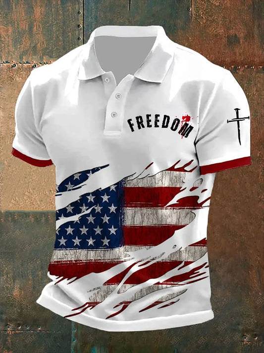 Men's Freedom American Flag Casual Printed Polo Shirt