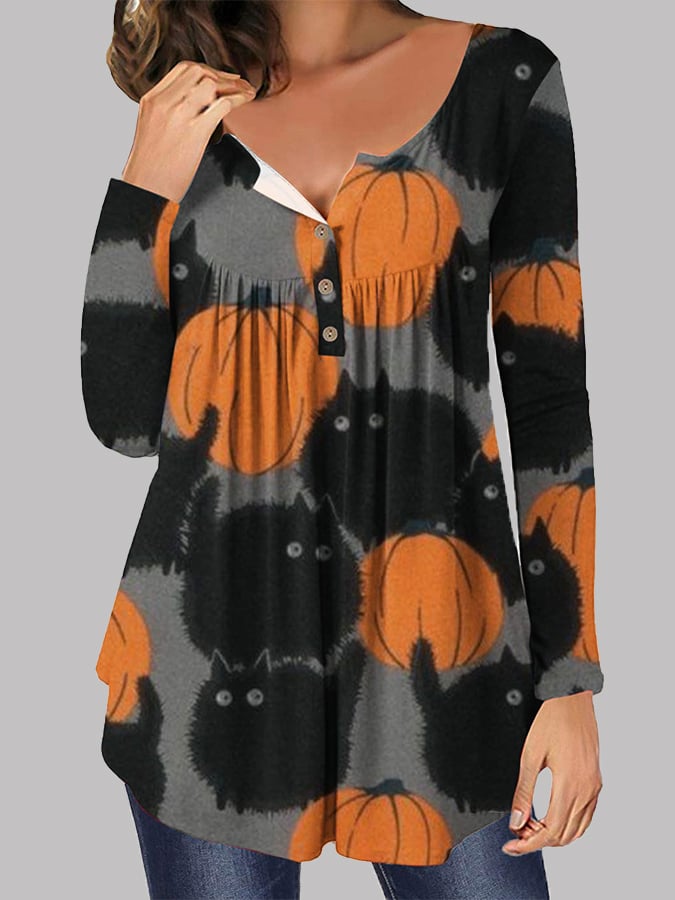 Fashion Halloween Print Loose Long Sleeve T-Shirt