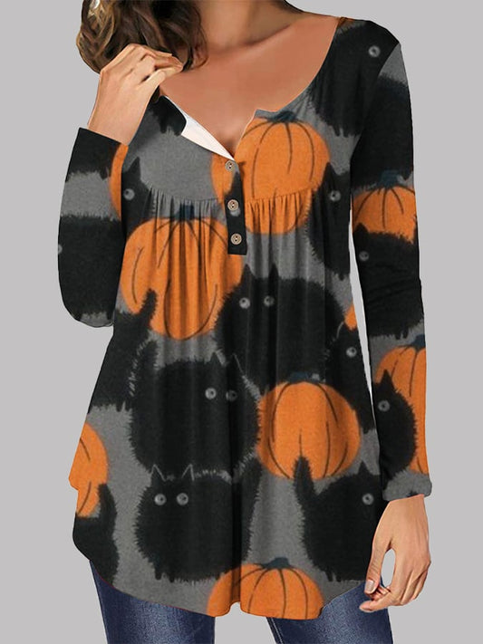 Fashion Halloween Print Loose Long Sleeve T-Shirt