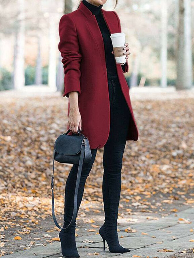 Casual Solid Color Long Sleeve Woolen Coat