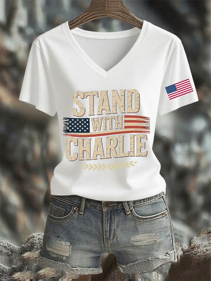 Women's Stand With Charlie Kirk Print T-Shirt