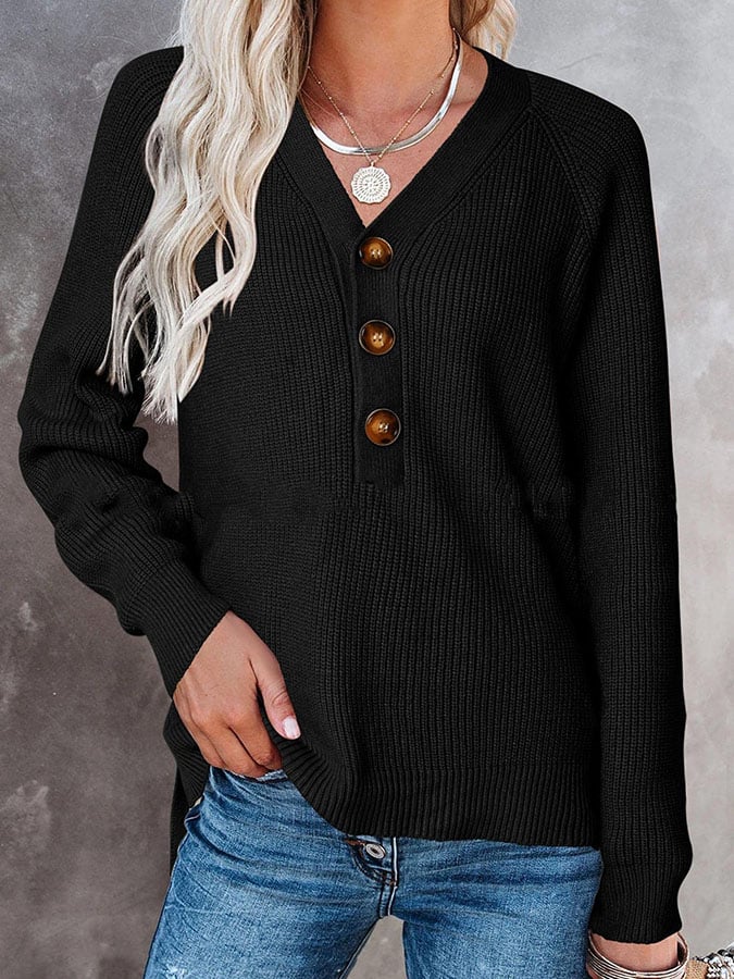 Women'S Solid Color Casual V-Neck Pullover Sweater