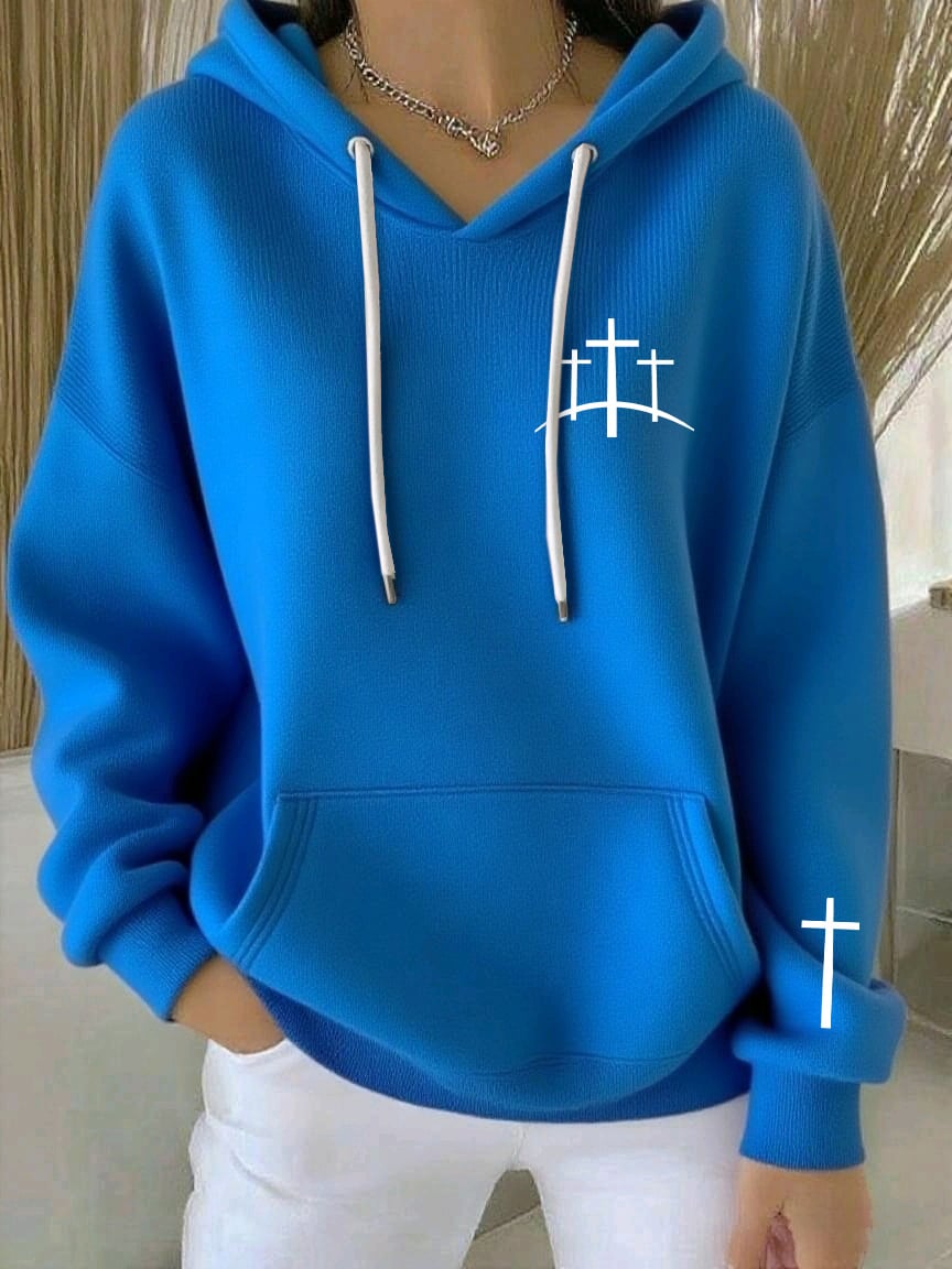 Women's Retro Faith Print Casual Hooded Sweatshirt