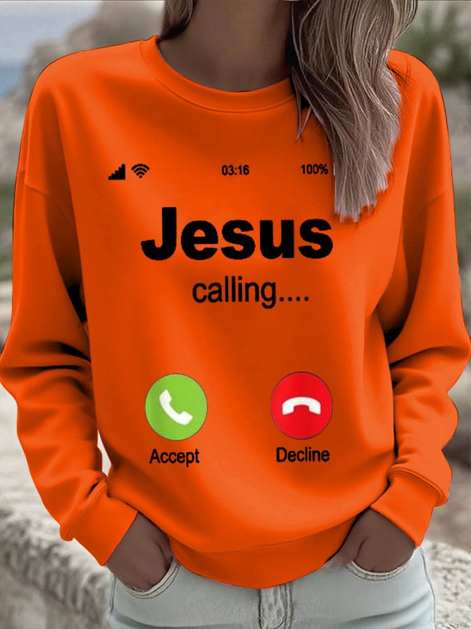 Women's Retro Jesus Calling Print Casual Sweatshirt