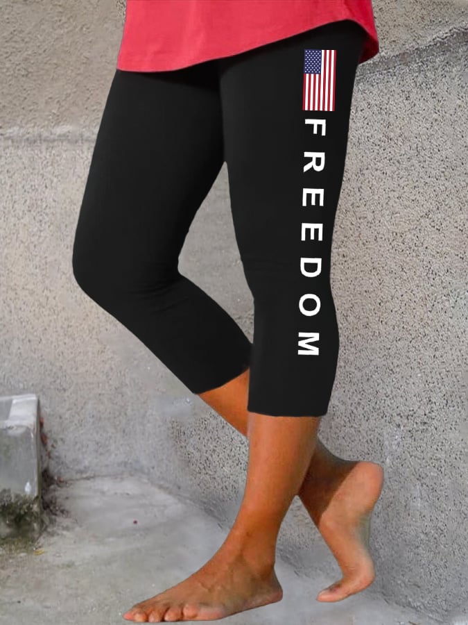 Women's Freedom American Flag Print Casual Leggings