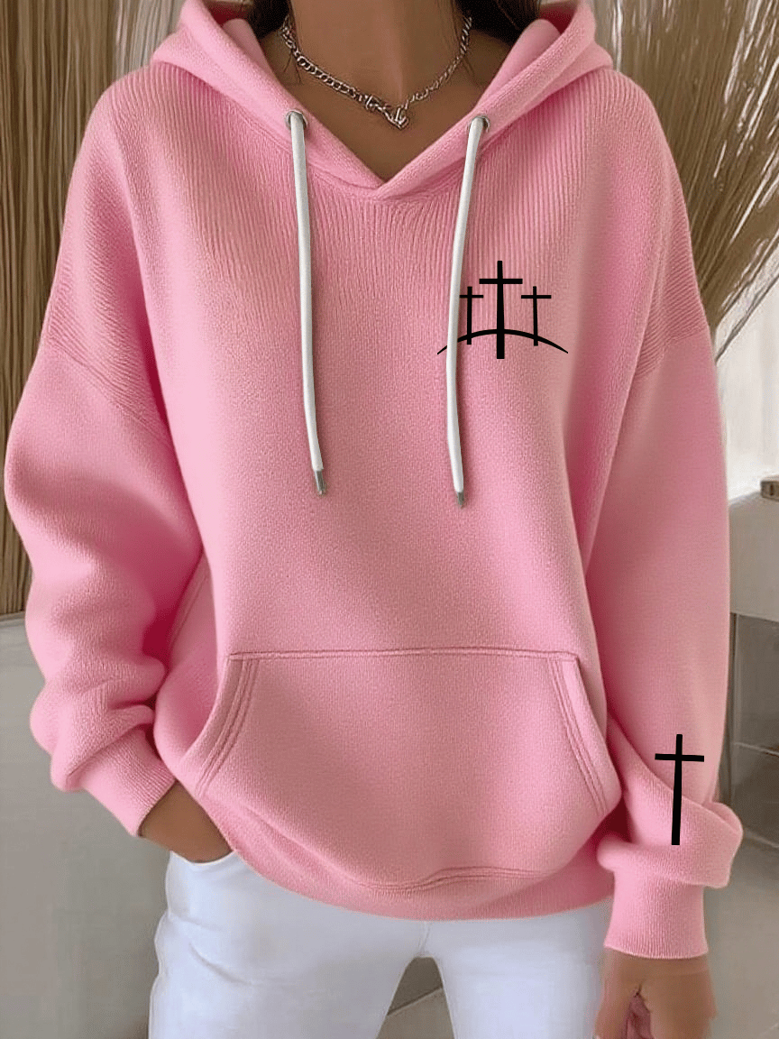 Women's Retro Faith Print Casual Hooded Sweatshirt